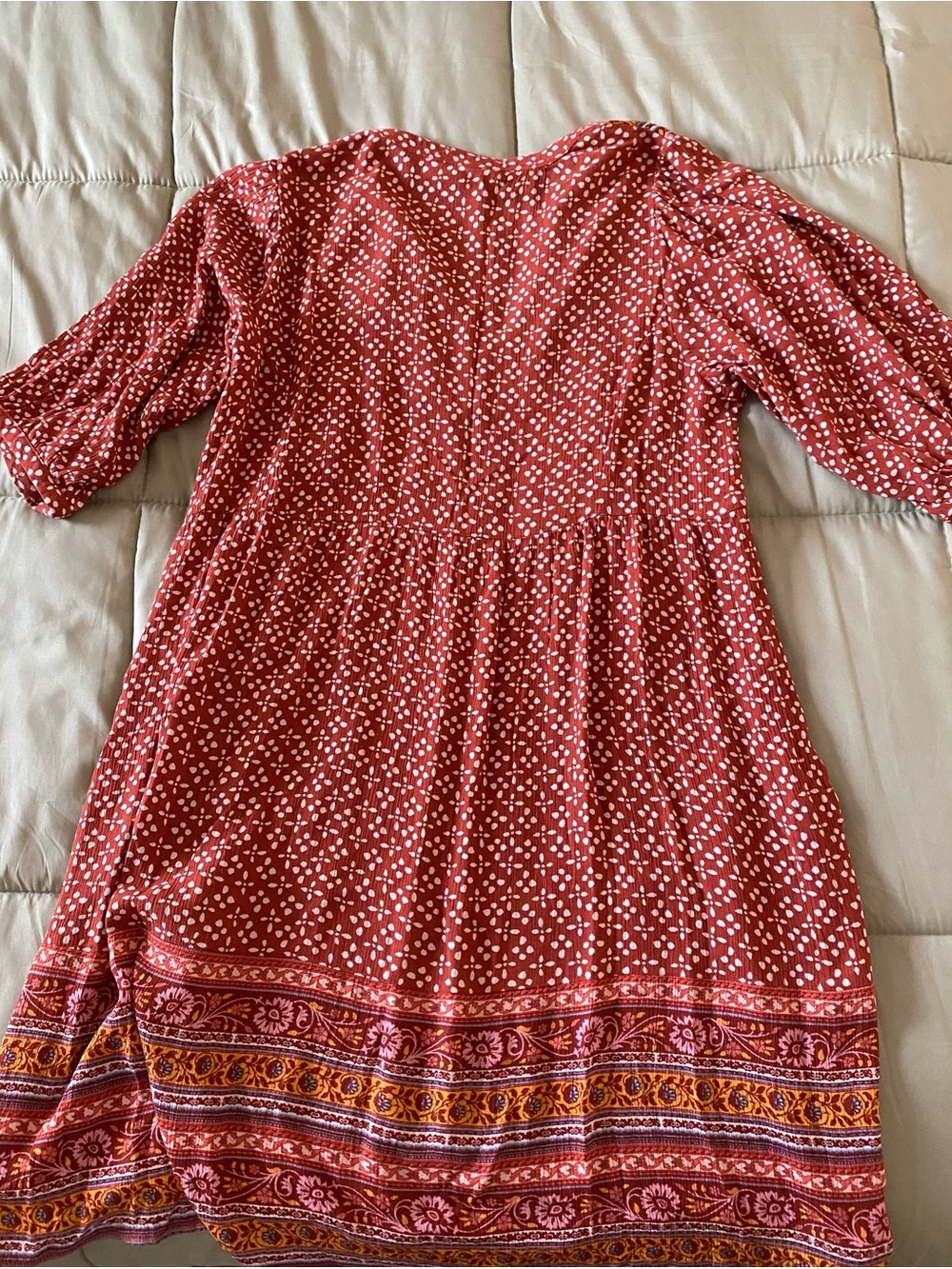 Knox Rose Orange Floral Border-Print Boho Dress - Picture 2 of 6